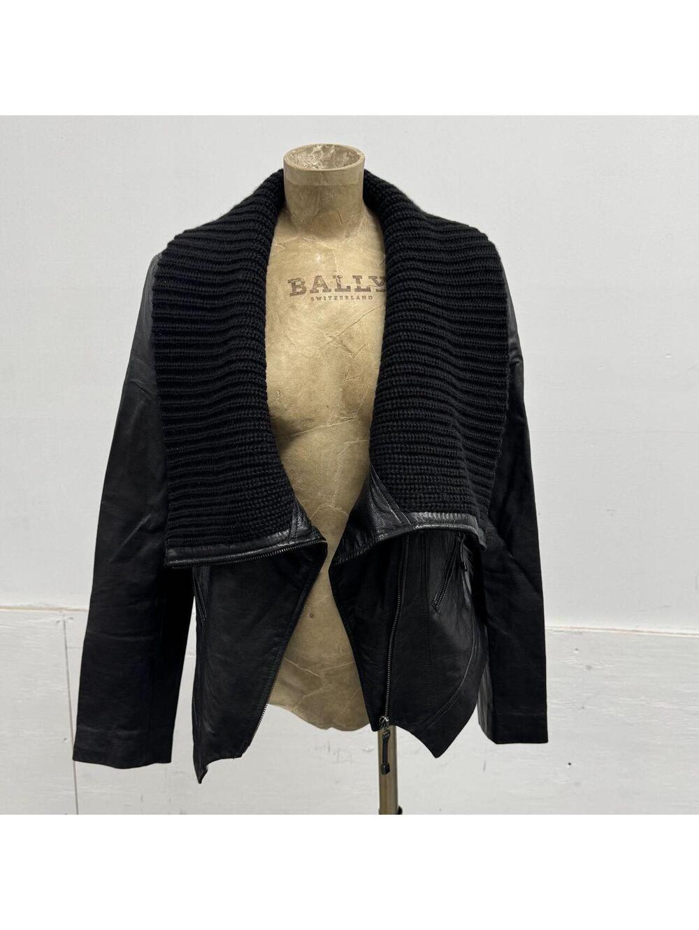 Vintage Black Funnel Neck Asymmetric Avant Garde Leather Jacket - Picture 4 of 7